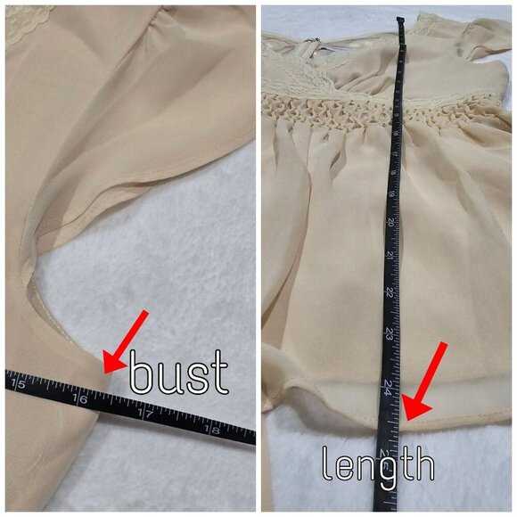 Liz Claiborne ✦ Cream Lace Chiffon Wrap Top ✦ Smocked Tie Back Vintage Style 6 - Picture 14 of 15